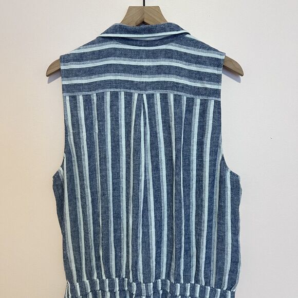 NWT Loft Blue & White Striped Button Up Romper Linen Women's Size 14 - Picture 6 of 10